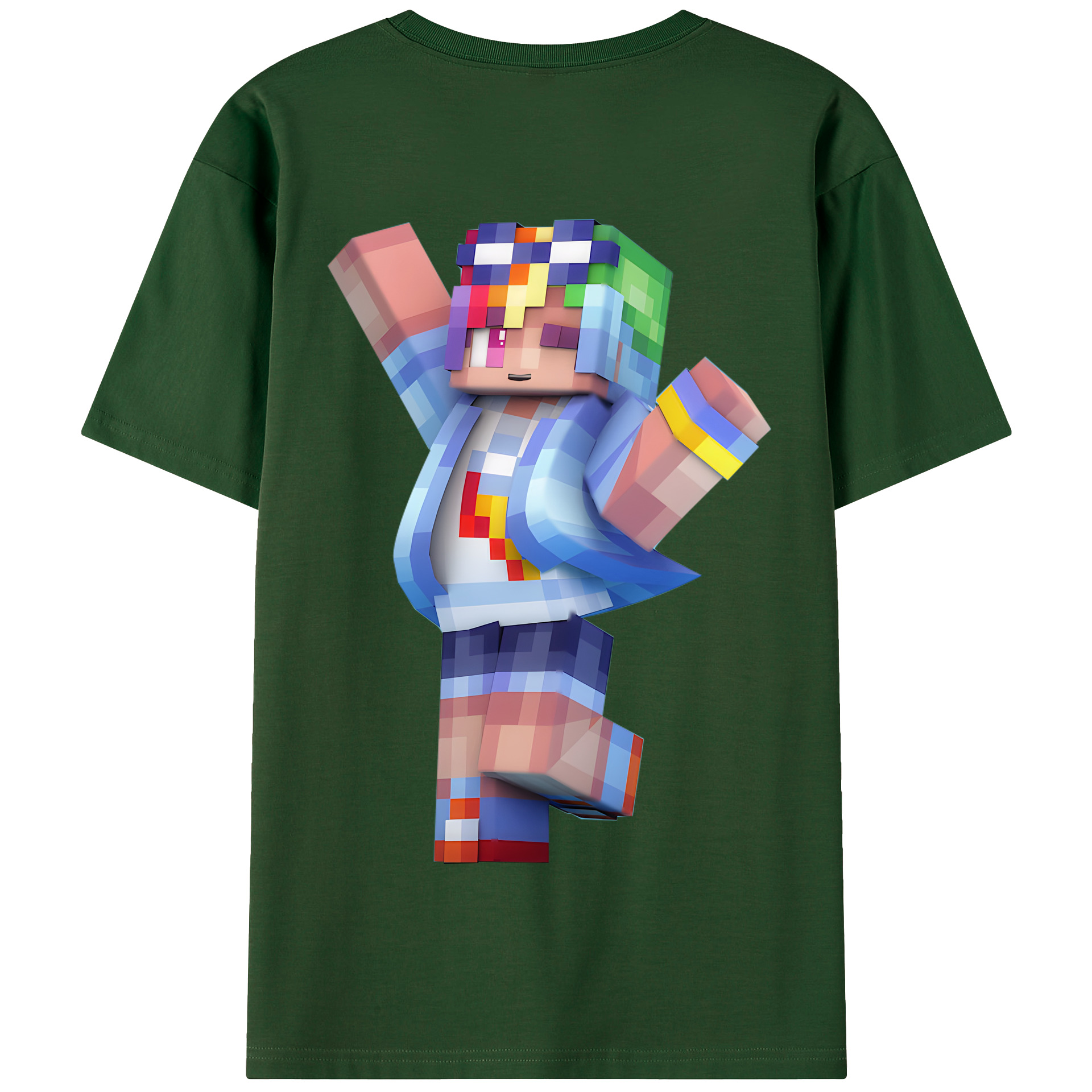 （画像用） マインクラフト ブロックの世界 Minecraft MC Block world 綿100％半袖Tシャツ（背面プリント）